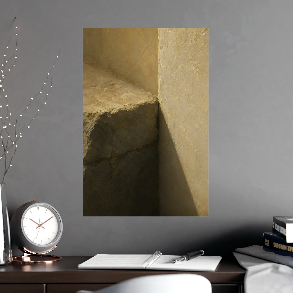 Stone into Plaster — stone into plaster, shown framed on a wall