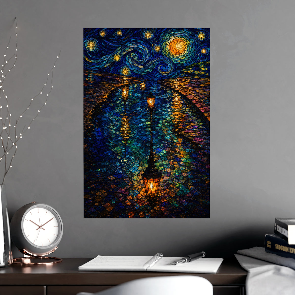 Lamps in a Puddle — lamps in a puddle, shown framed on a wall