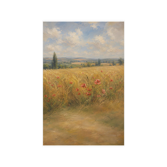 Poppies in the Wheat — wheat fields under a wide summer sky with poppies scattered through the gold, 11x17 in print