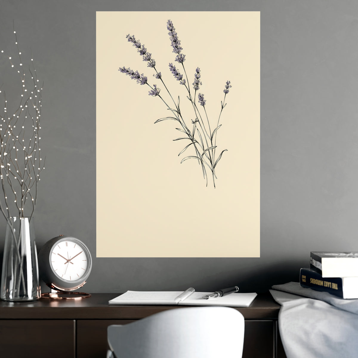 Lavender Sprig — lavender sprig, shown framed on a wall