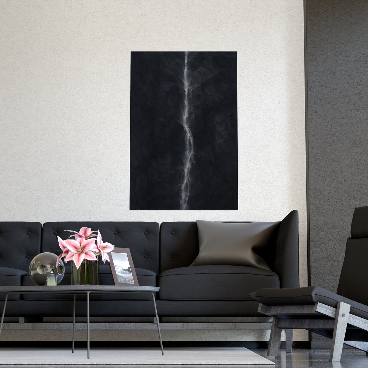 A White Thread — a white thread, shown framed on a wall