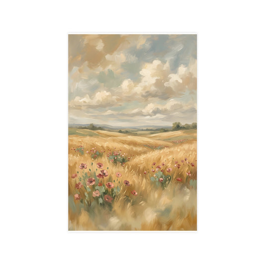 Poppies in the Wheat — wheat fields under a wide summer sky with poppies scattered through the gold, 11x17 in print
