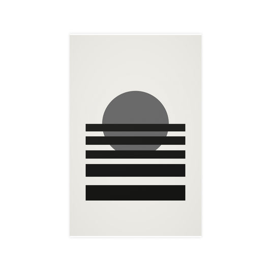 Charcoal Cream Sunset Landscape Wall Art — sunset landscape in a charcoal cream palette, 11x17 in print
