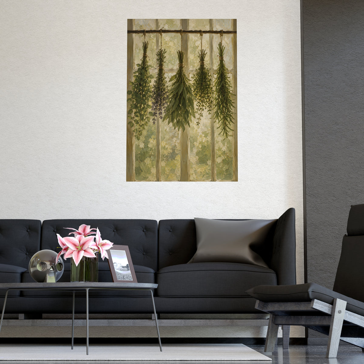 Herbs Against the Window — herbs against the window, shown framed on a wall