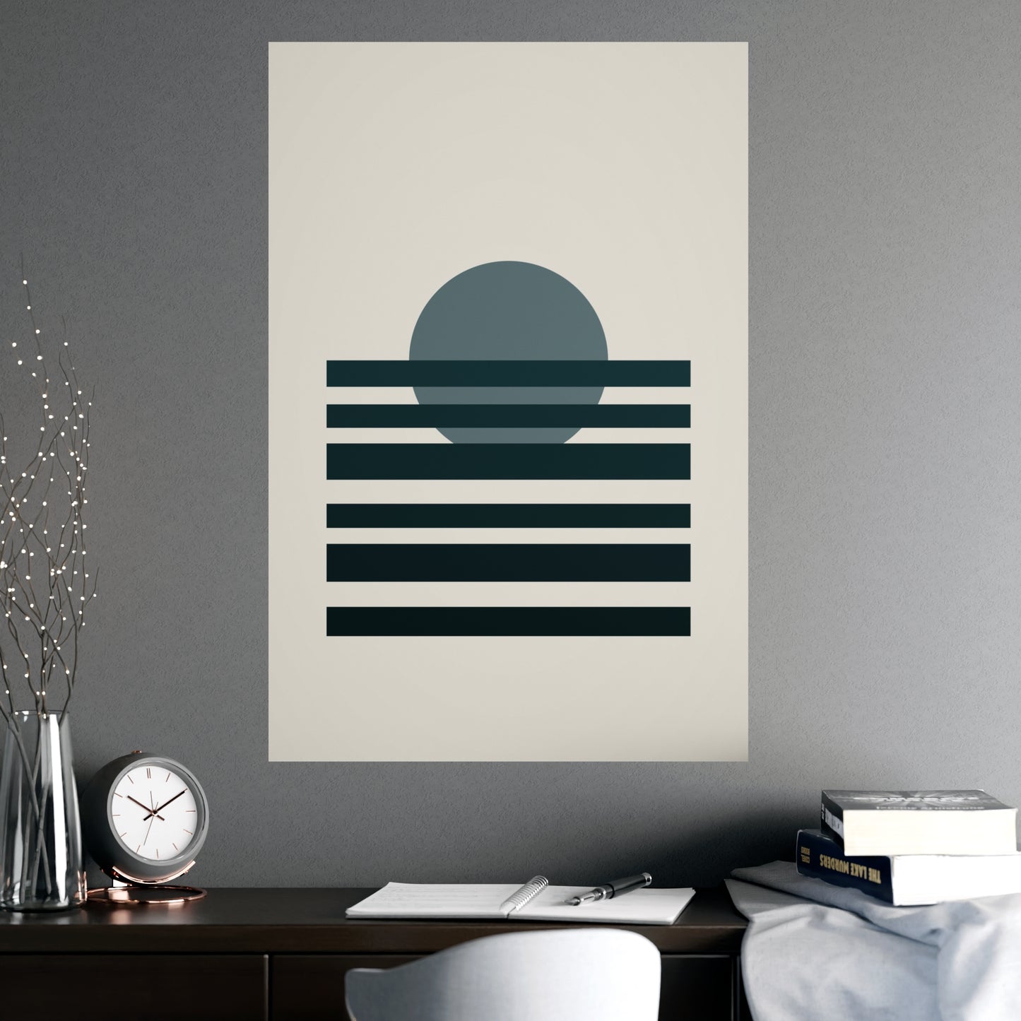 Deep Teal Sunset Landscape Wall Art | Living Room Print