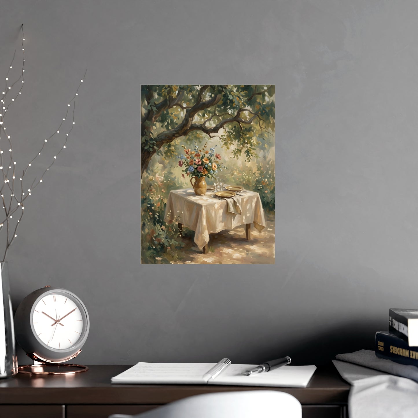Table dressée sous l'arbre | Affiche Murale Romantique | Peinture