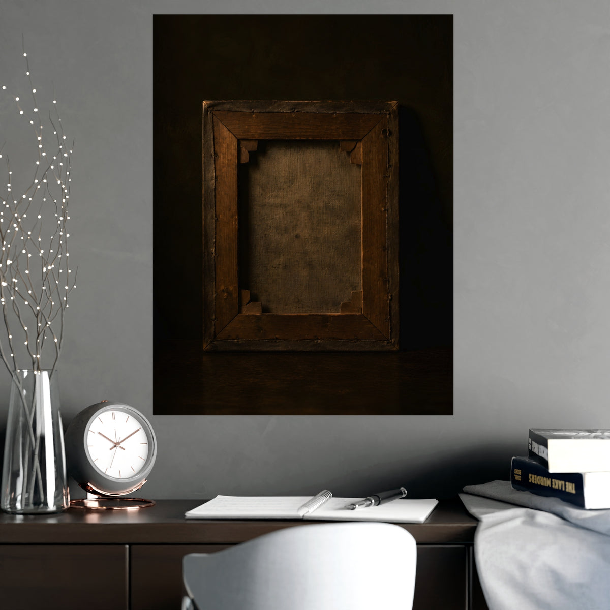 The Back of the Canvas — the back of the canvas, shown framed on a wall