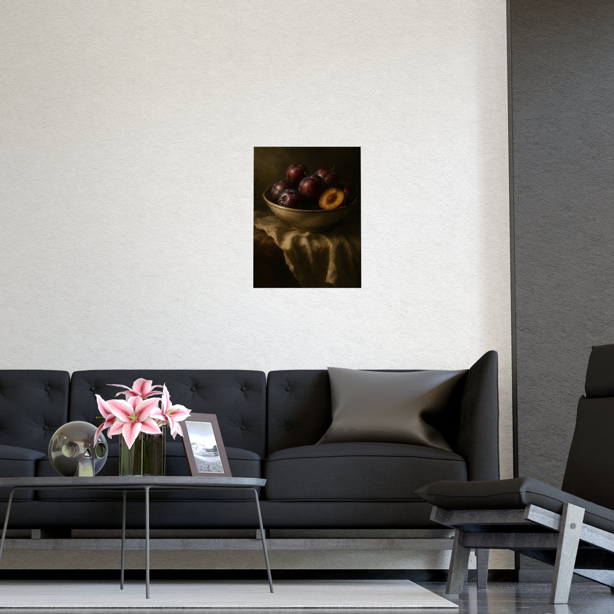 Bowl of Plums — bowl of plums, shown framed on a wall