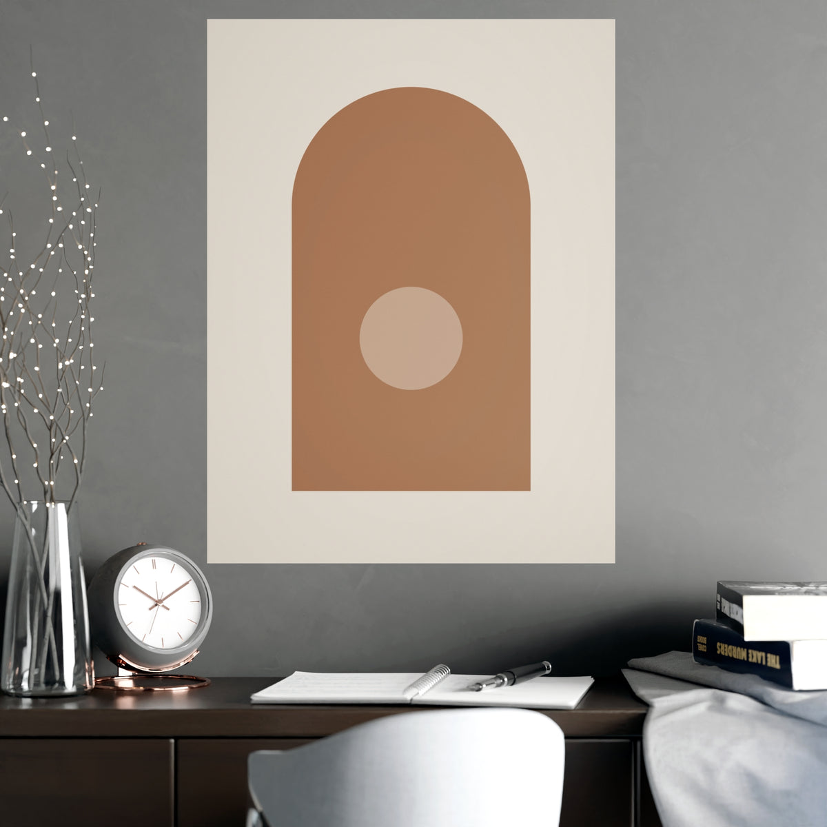 Sand Clay Arch Modern Wall Art — arch in a sand clay palette, shown framed on a wall
