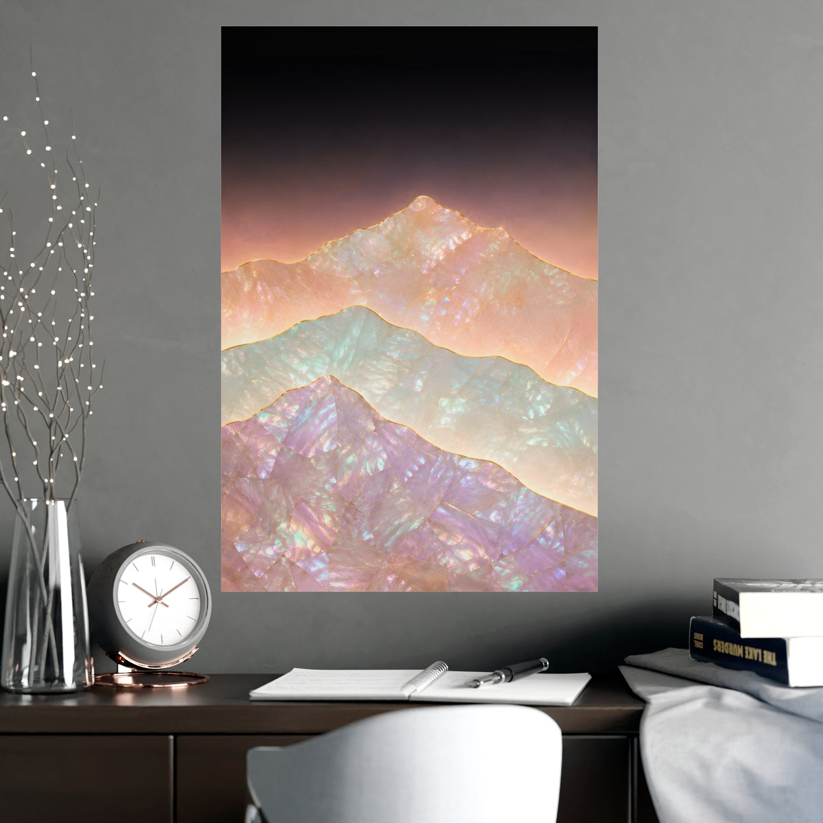 Mountains, Far Off — mountains, far off, shown framed on a wall