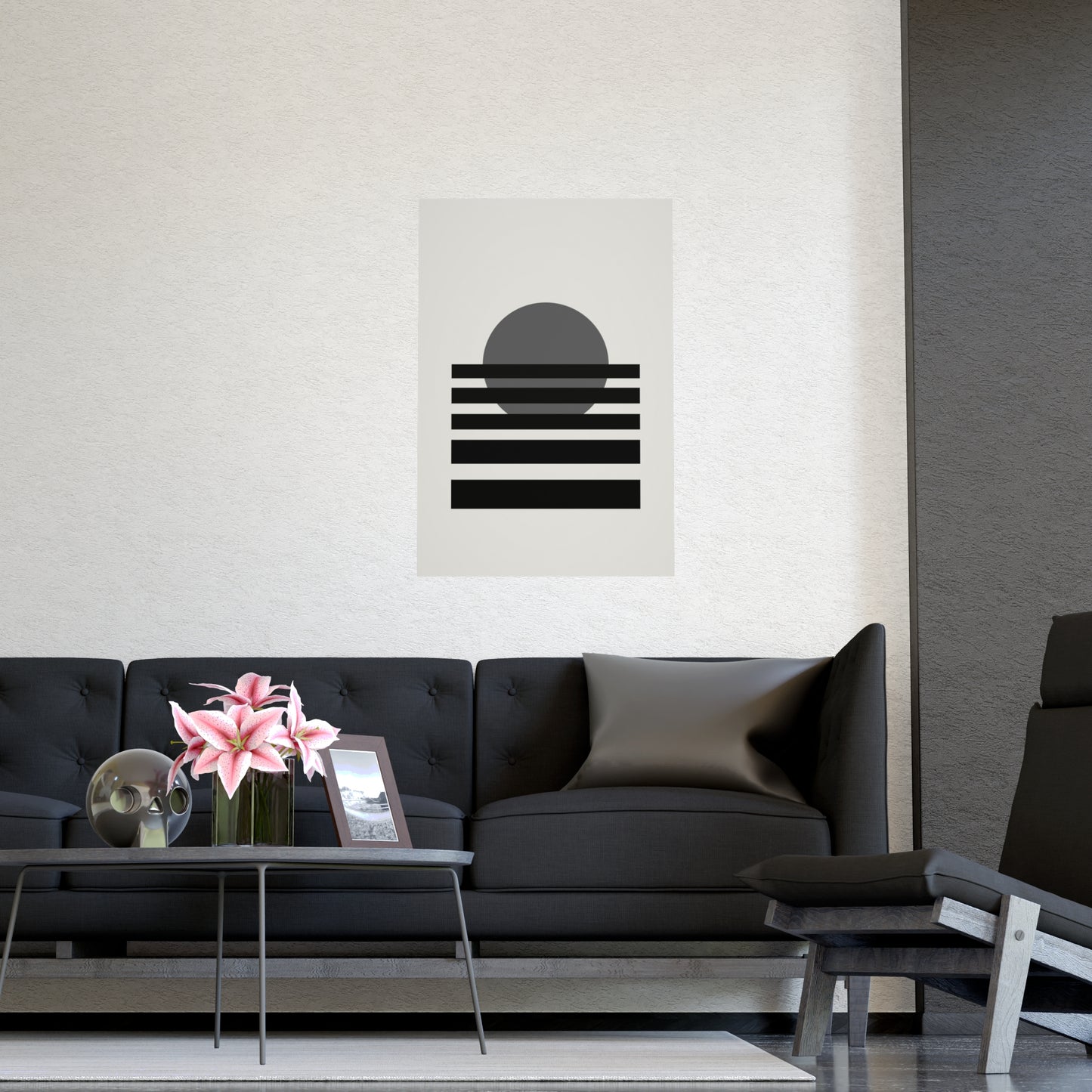 Charcoal Cream Sunset Landscape Wall Art | Living Room Print