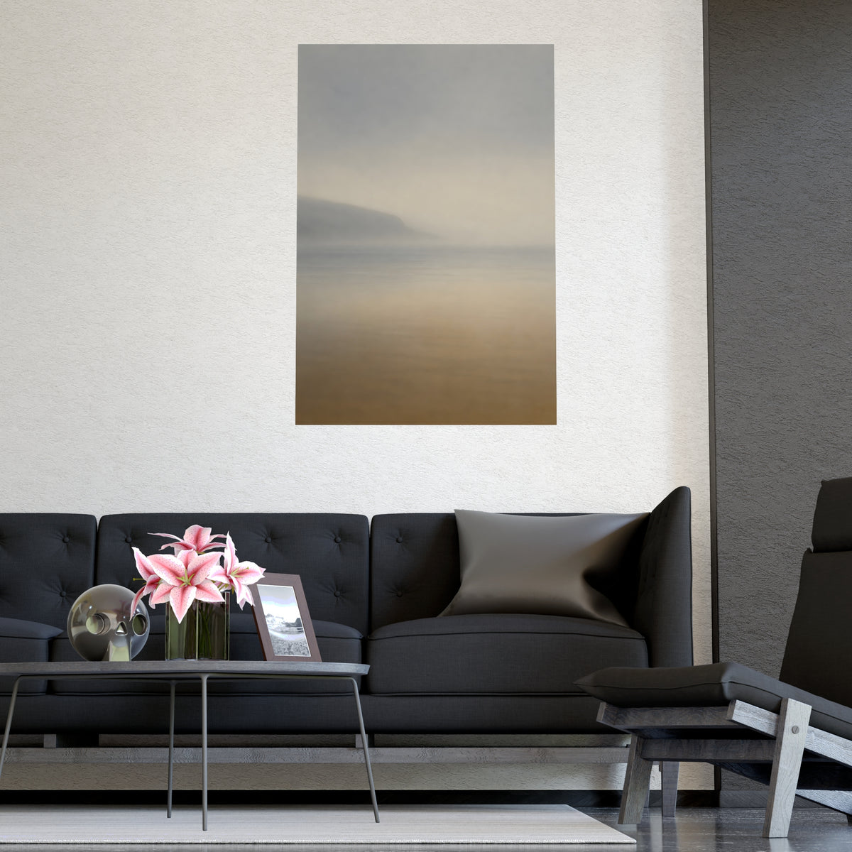 Headland in Mist — headland in mist, shown framed on a wall