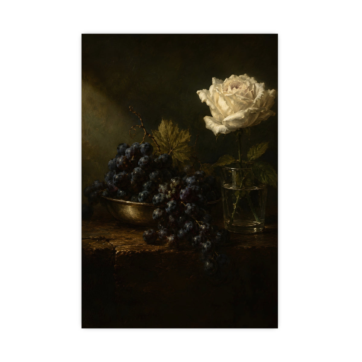Grapes and a White Rose — grapes and a white rose, 16x24 in print