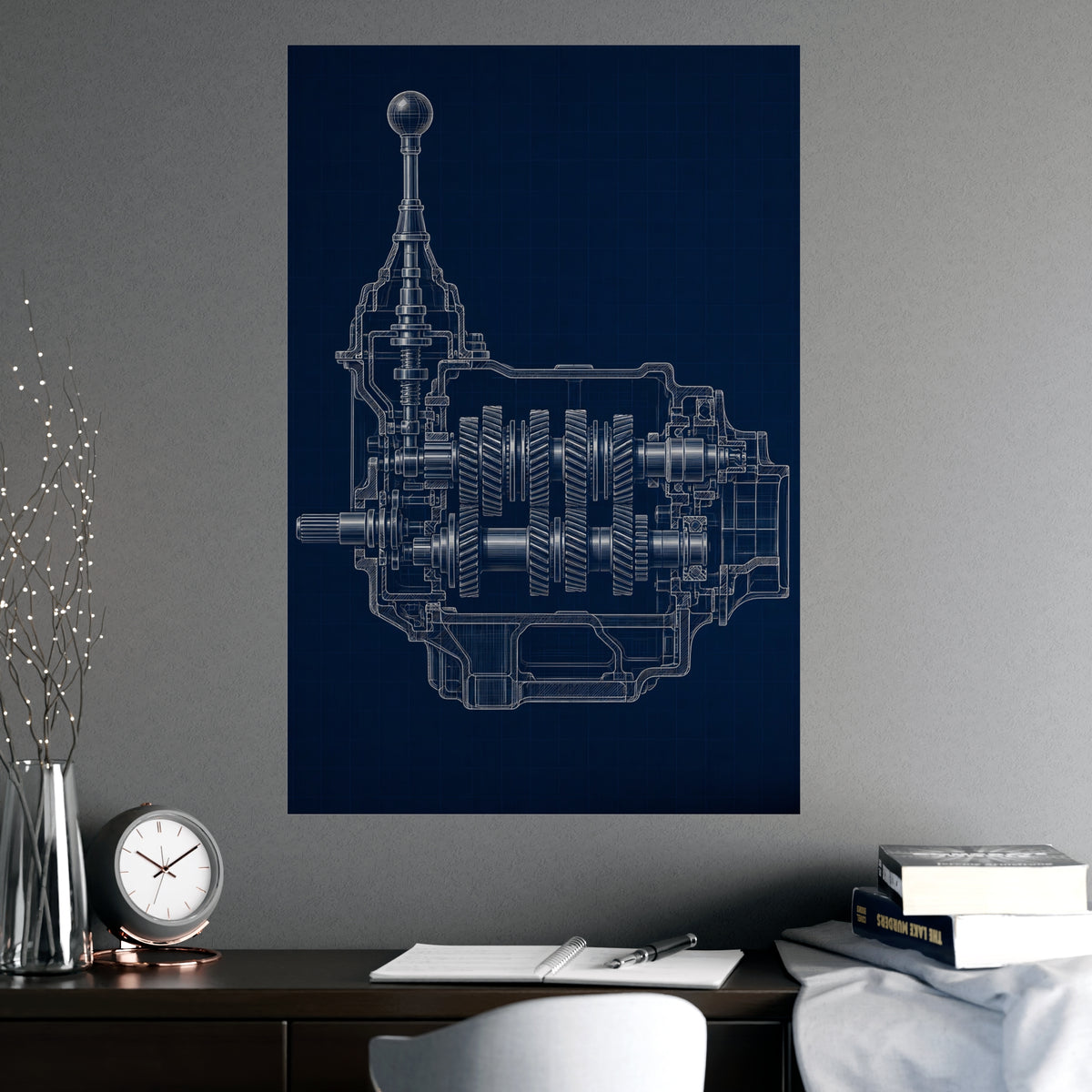Gearbox, in Cutaway — gearbox, in cutaway, shown framed on a wall