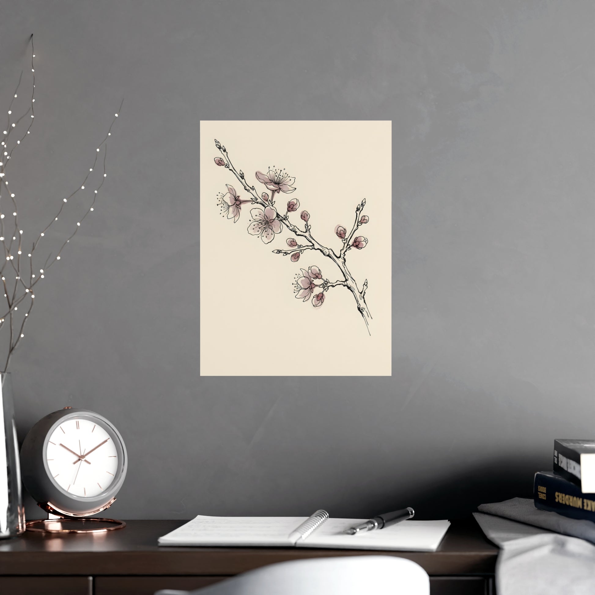 Plum Branch on a plain wall, shown at a larger size, 12x18 in print