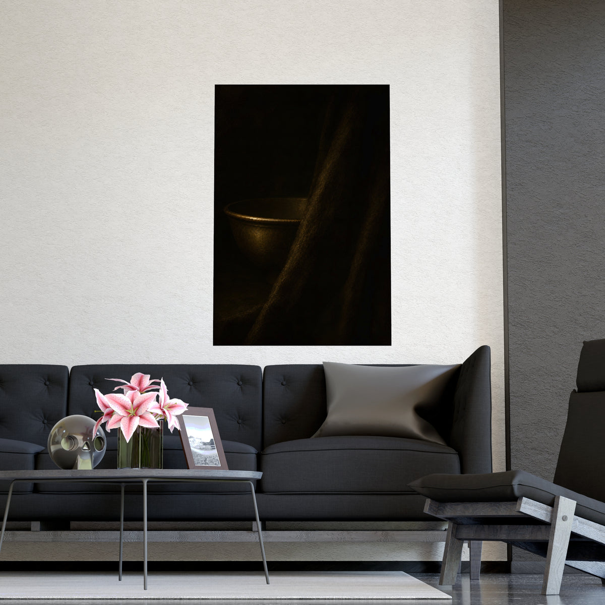 Behind the Drape — behind the drape, shown framed on a wall