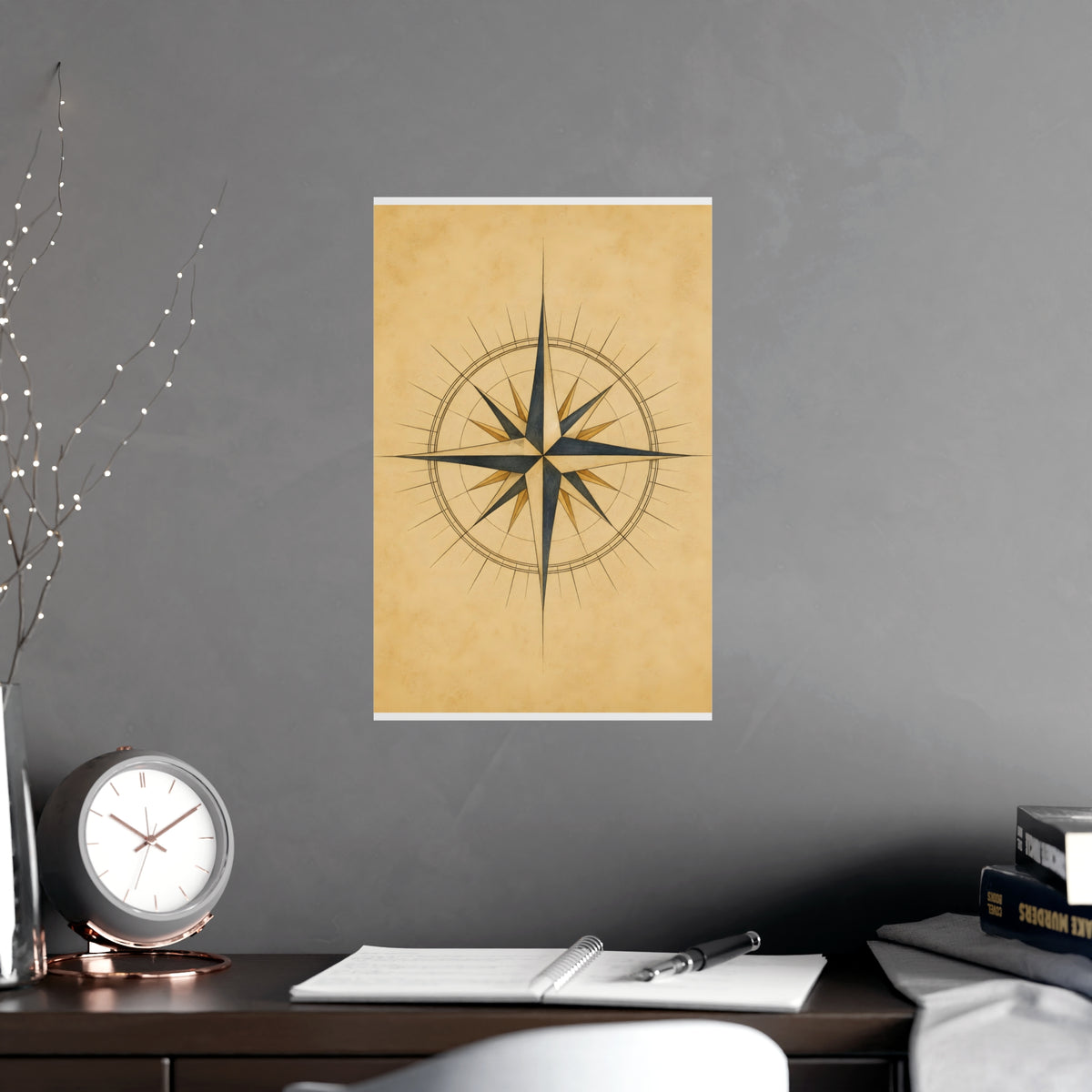 Compass Rose — compass rose, shown framed on a wall