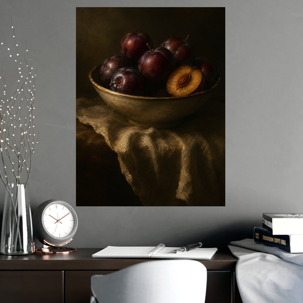 Bowl of Plums — bowl of plums, shown framed on a wall