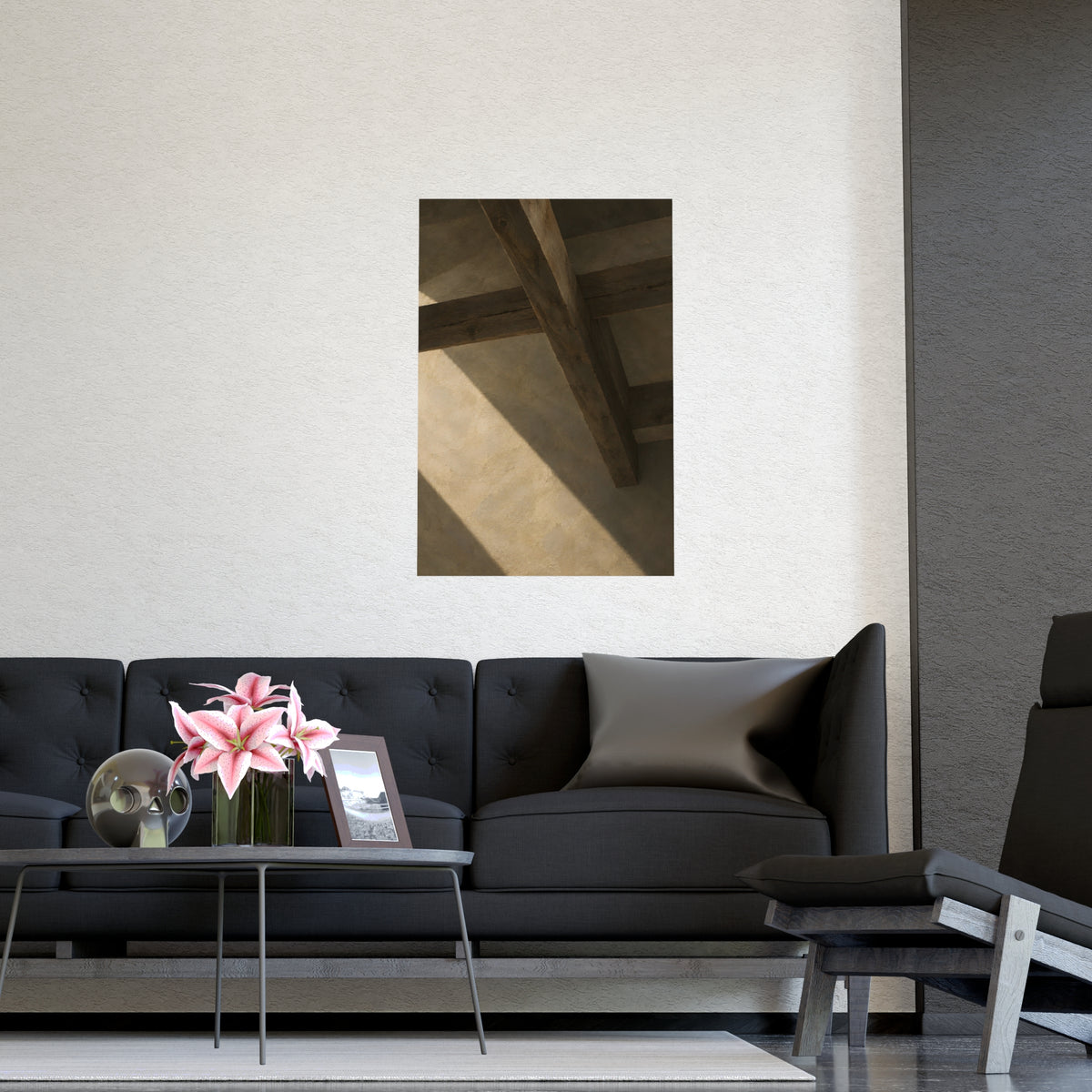Beams Overhead — beams overhead, shown framed on a wall