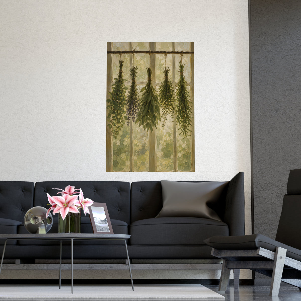 Herbs Against the Window — herbs against the window, shown framed on a wall