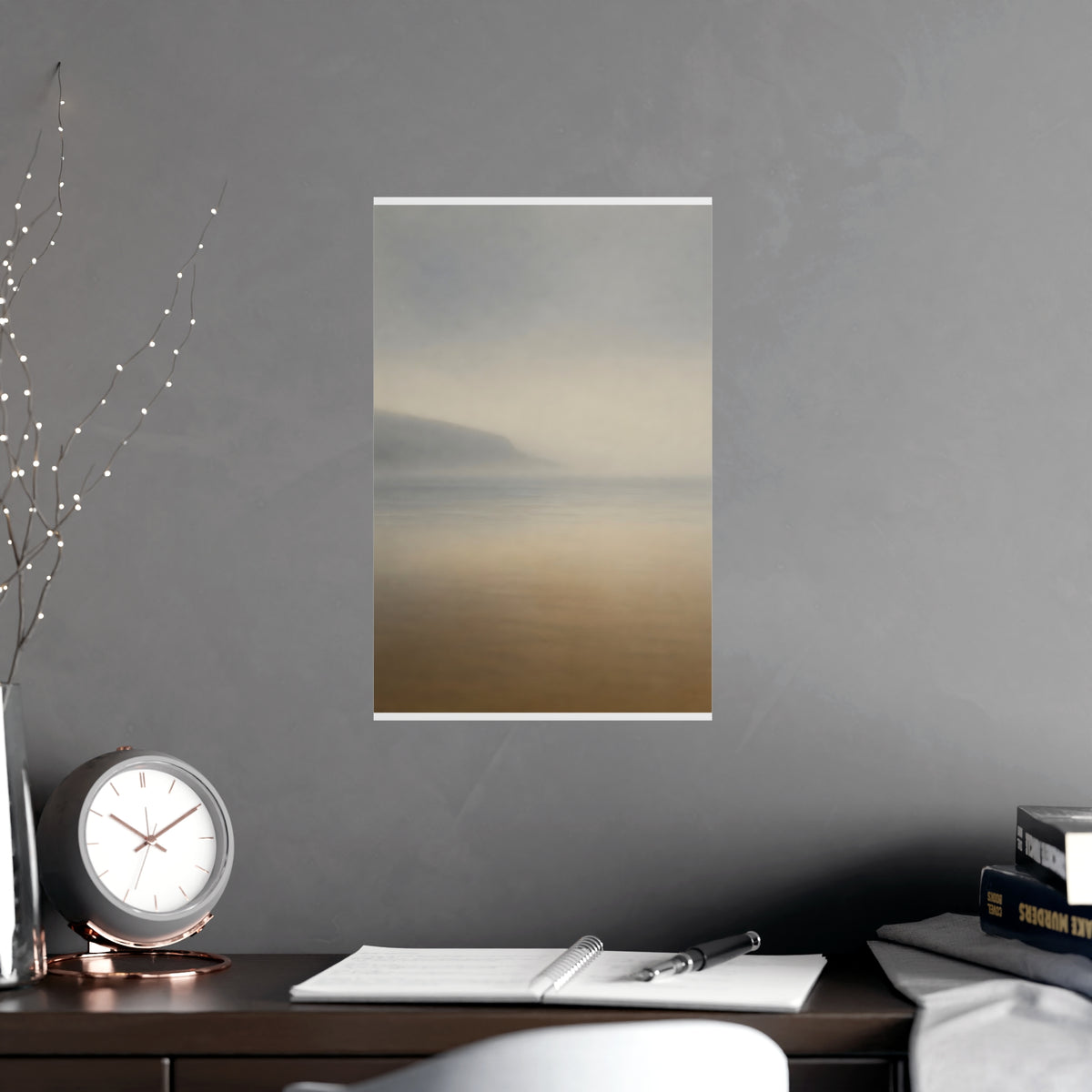 Headland in Mist — headland in mist, shown framed on a wall