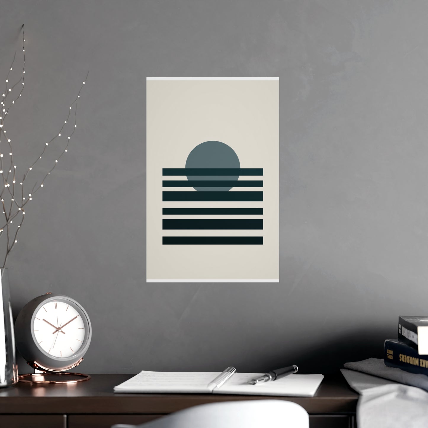 Deep Teal Sunset Landscape Wall Art | Living Room Print