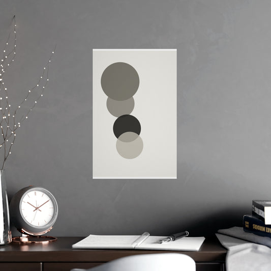 Charcoal Cream Circles Modern Wall Art — circles in a charcoal cream palette, shown framed on a wall