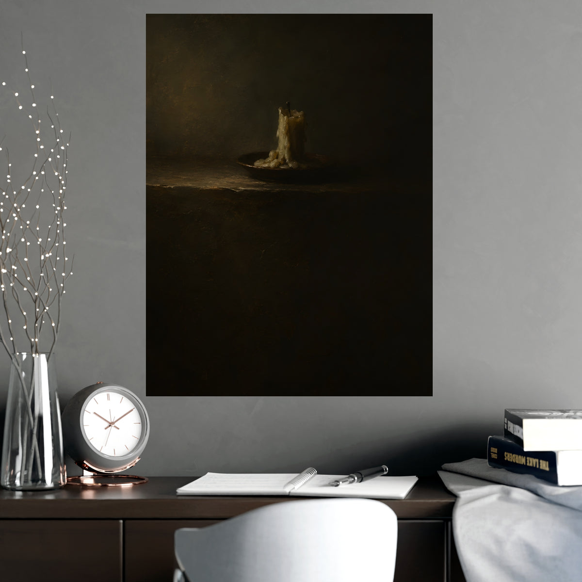 One Candle, Burnt Down — one candle, burnt down, shown framed on a wall