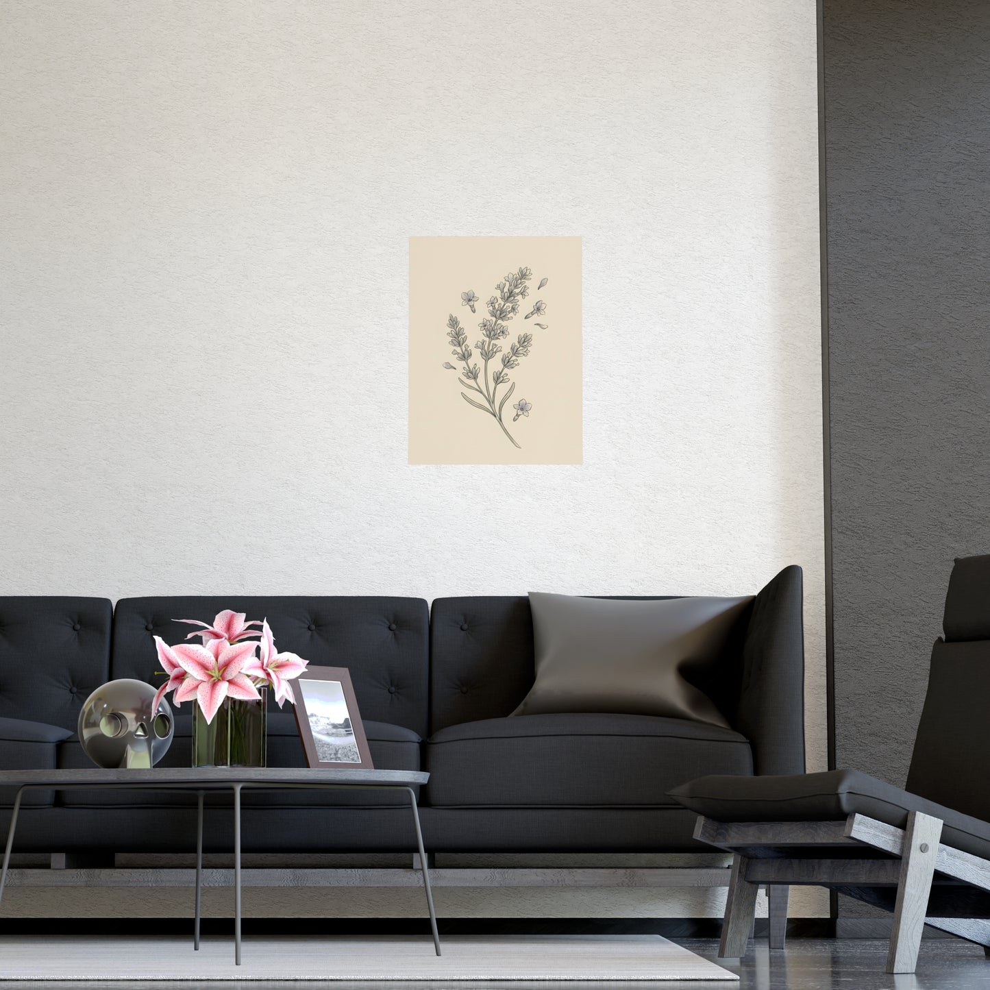 Lavender Sprig on a plain wall, shown at a larger size, 11x17 in print