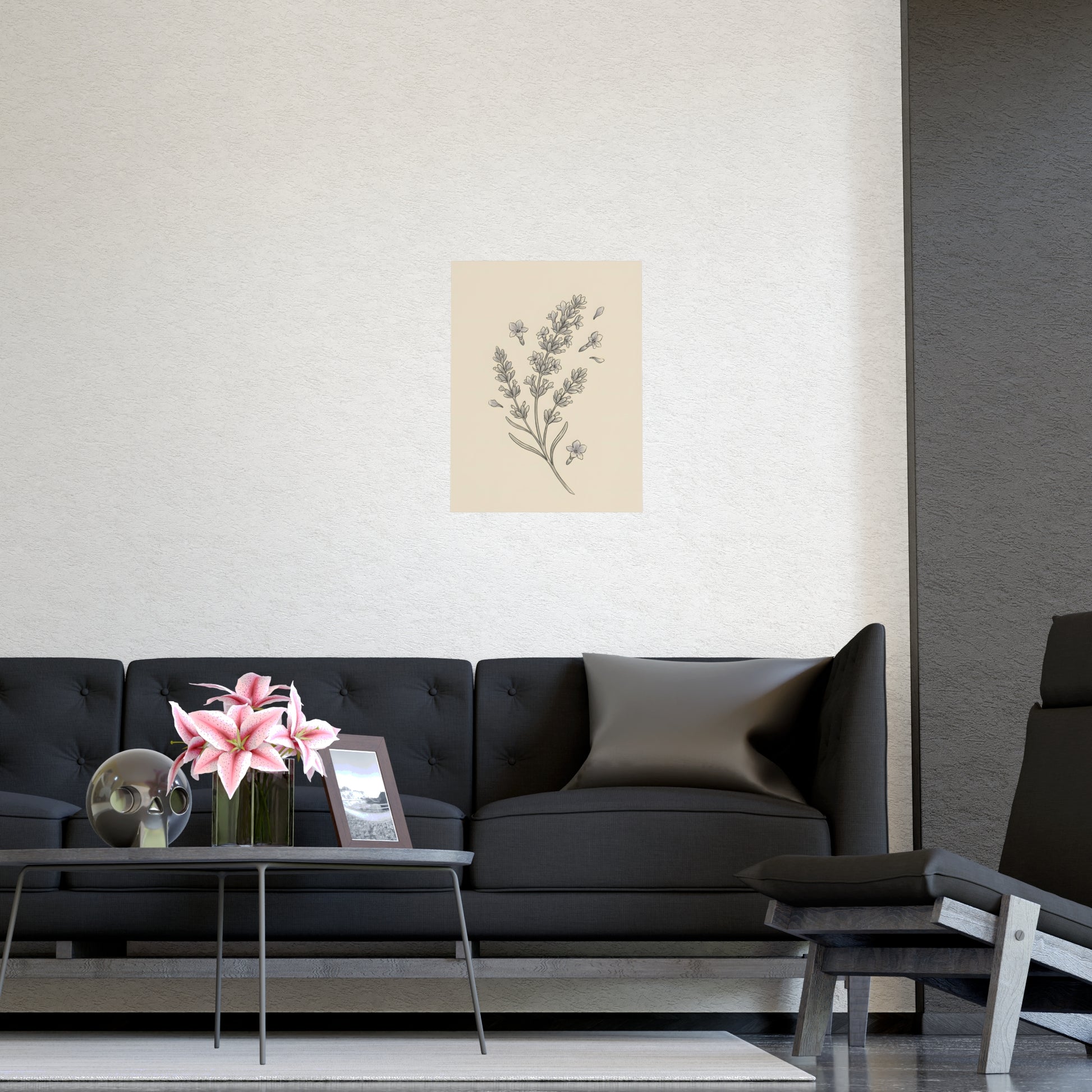 Lavender Sprig on a plain wall, shown at a larger size, 11x17 in print