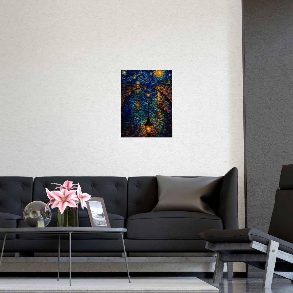 Lamps in a Puddle — lamps in a puddle, shown framed on a wall