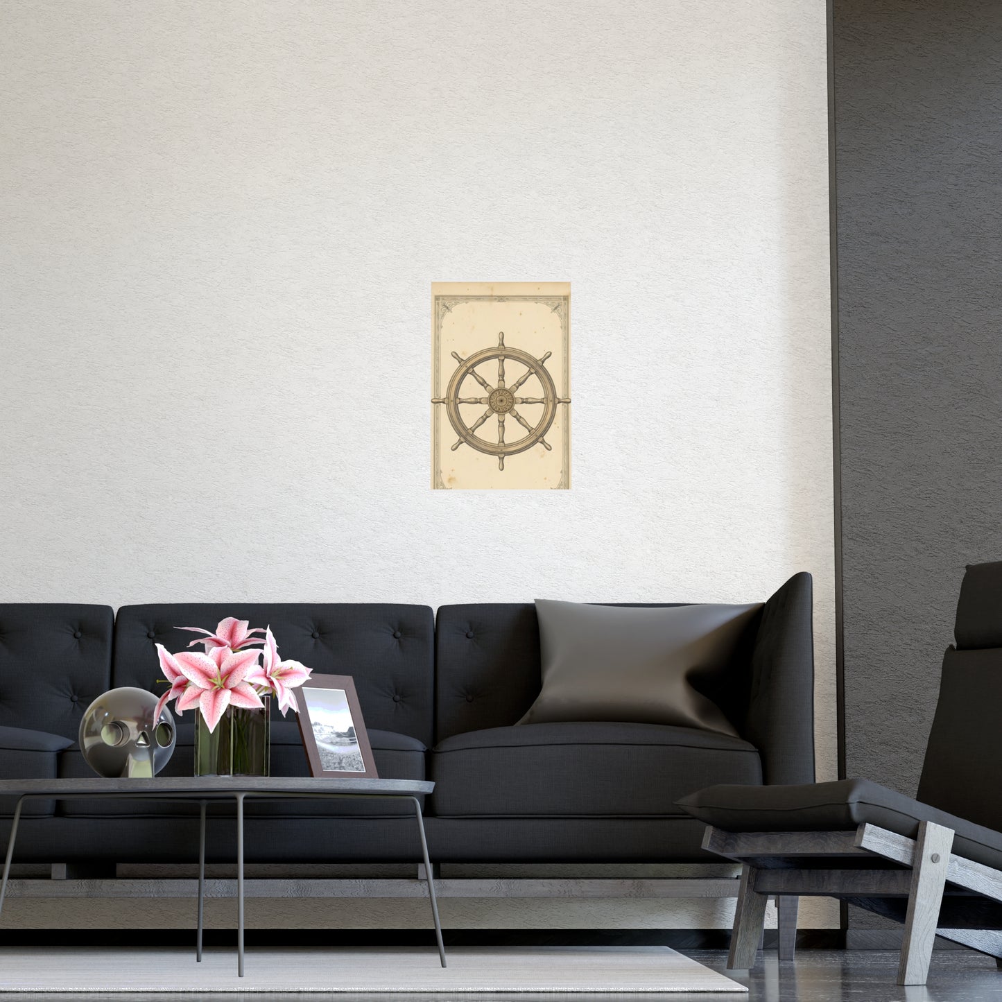 Ship's Wheel on a plain wall, shown at a larger size, 12x16 in print