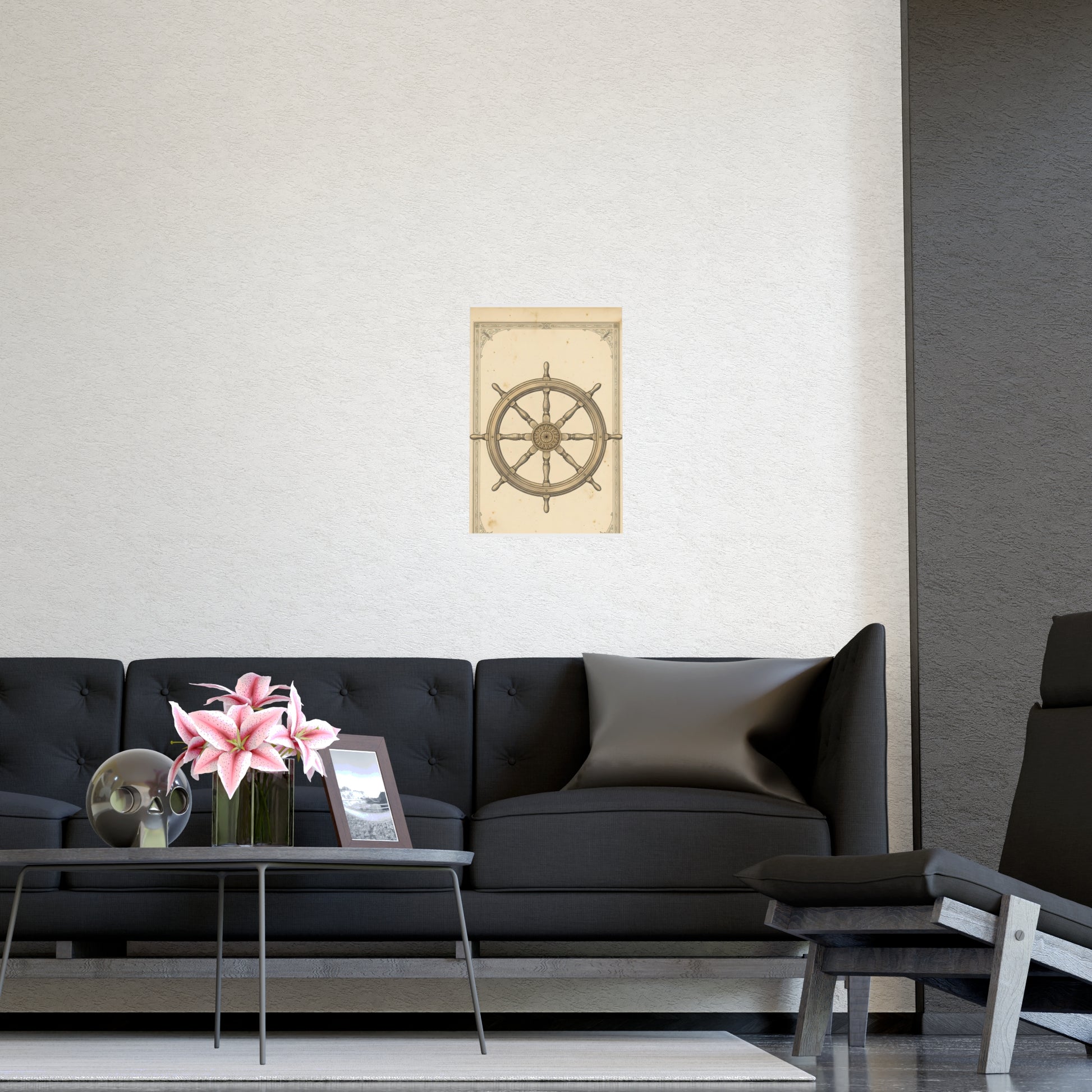 Ship's Wheel on a plain wall, shown at a larger size, 12x16 in print