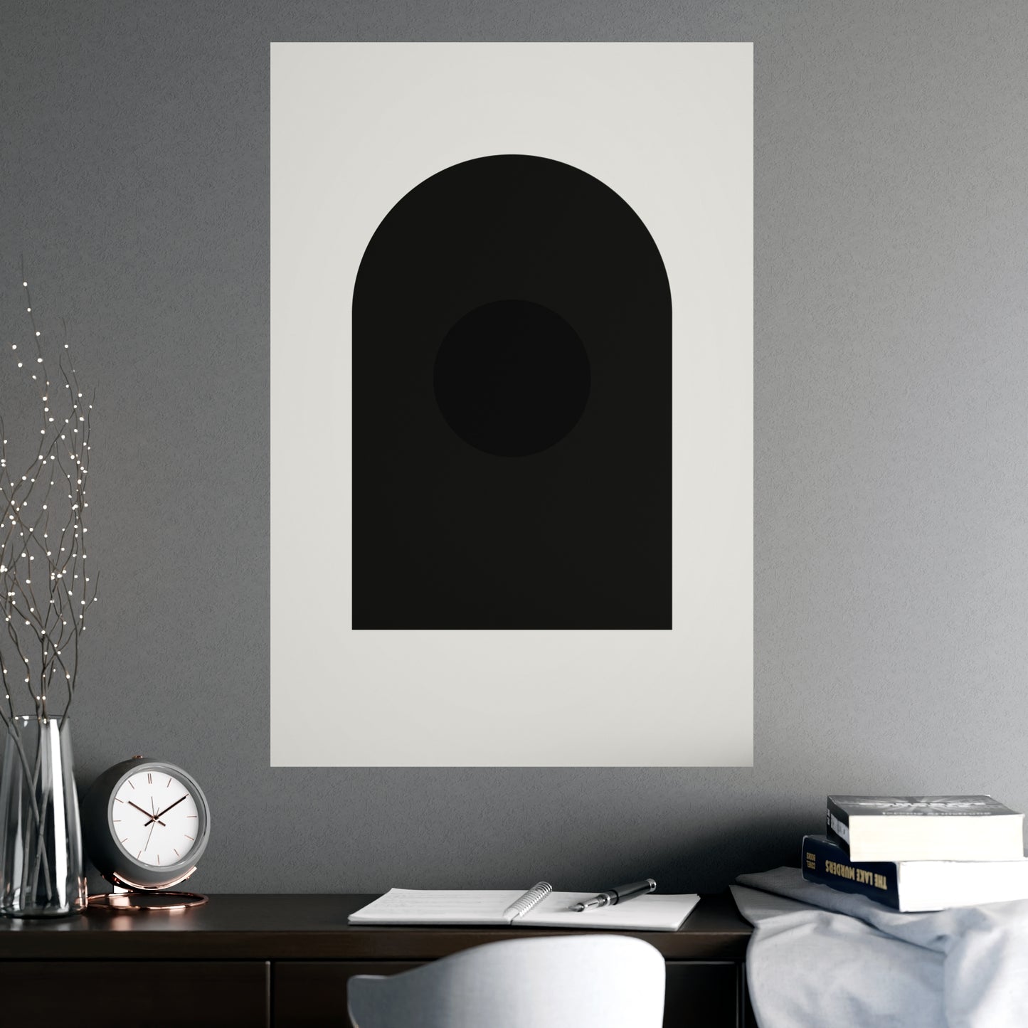 Charcoal Cream Arch Modern Wall Art | Living Room Print