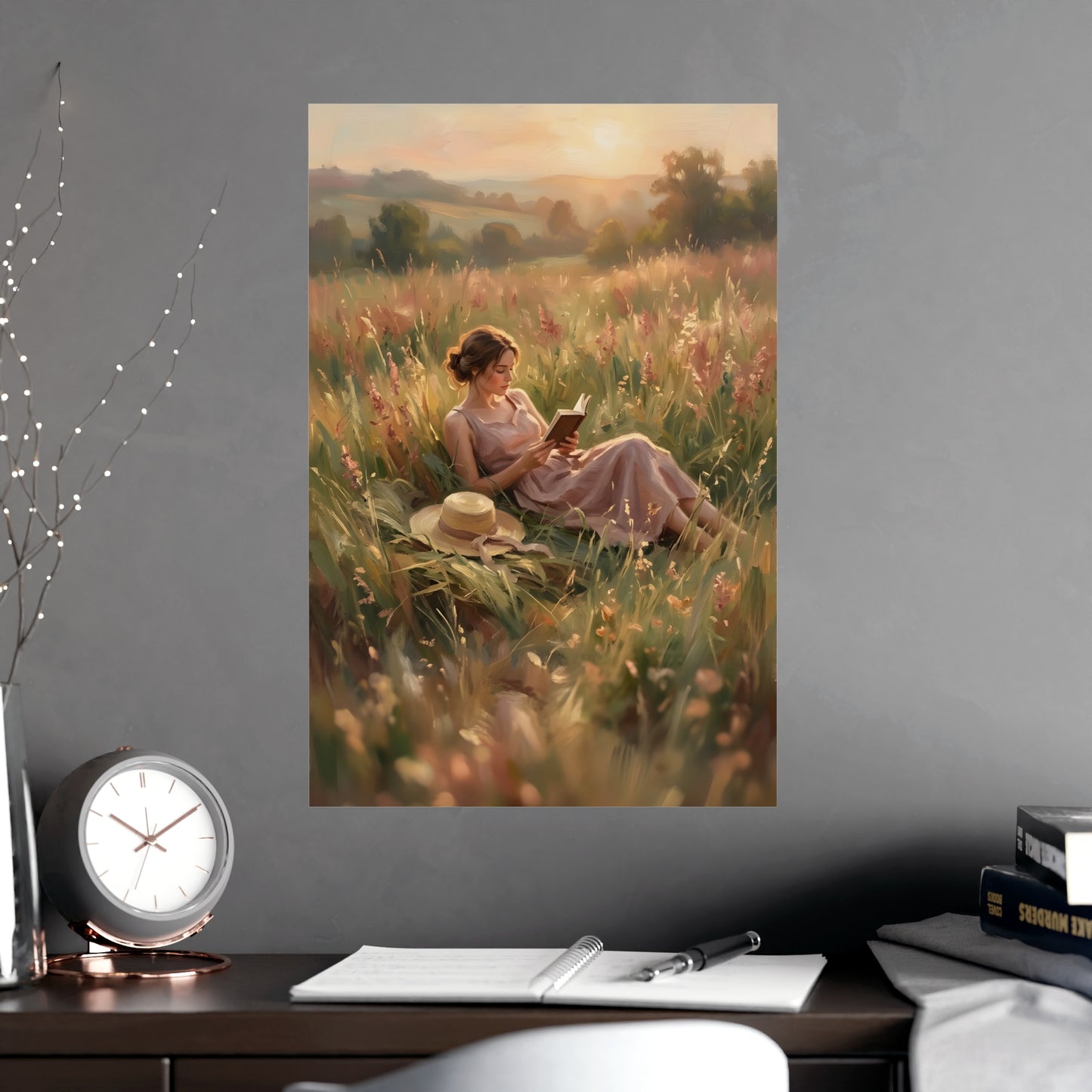 Lecture dans les hautes herbes | Affiche Murale Romantique | Peinture