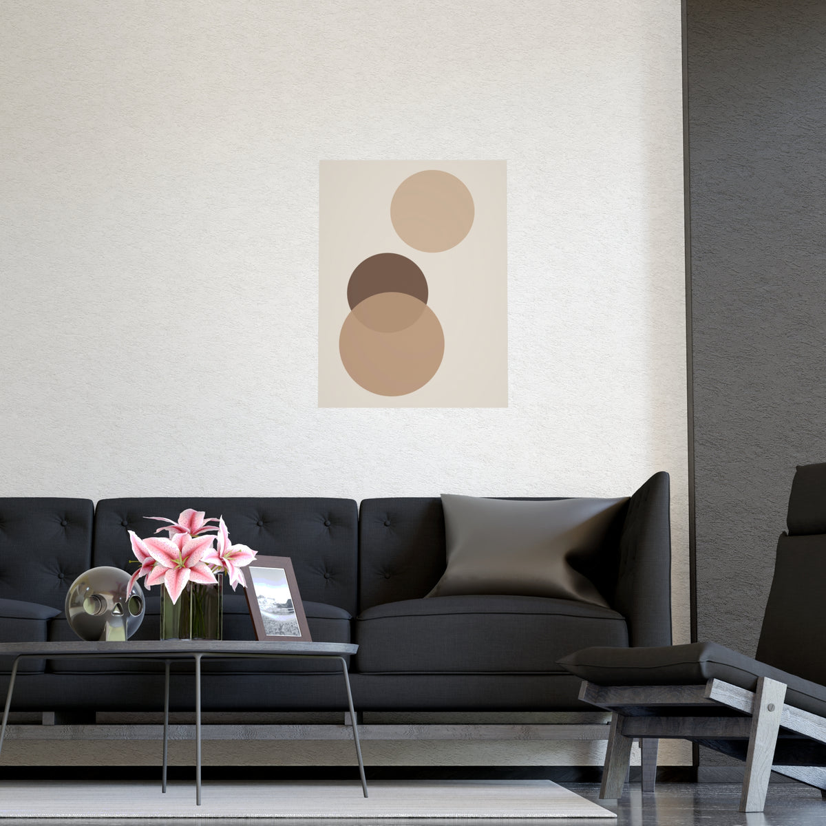 Sand Clay Circles Modern Wall Art — circles in a sand clay palette, shown framed on a wall