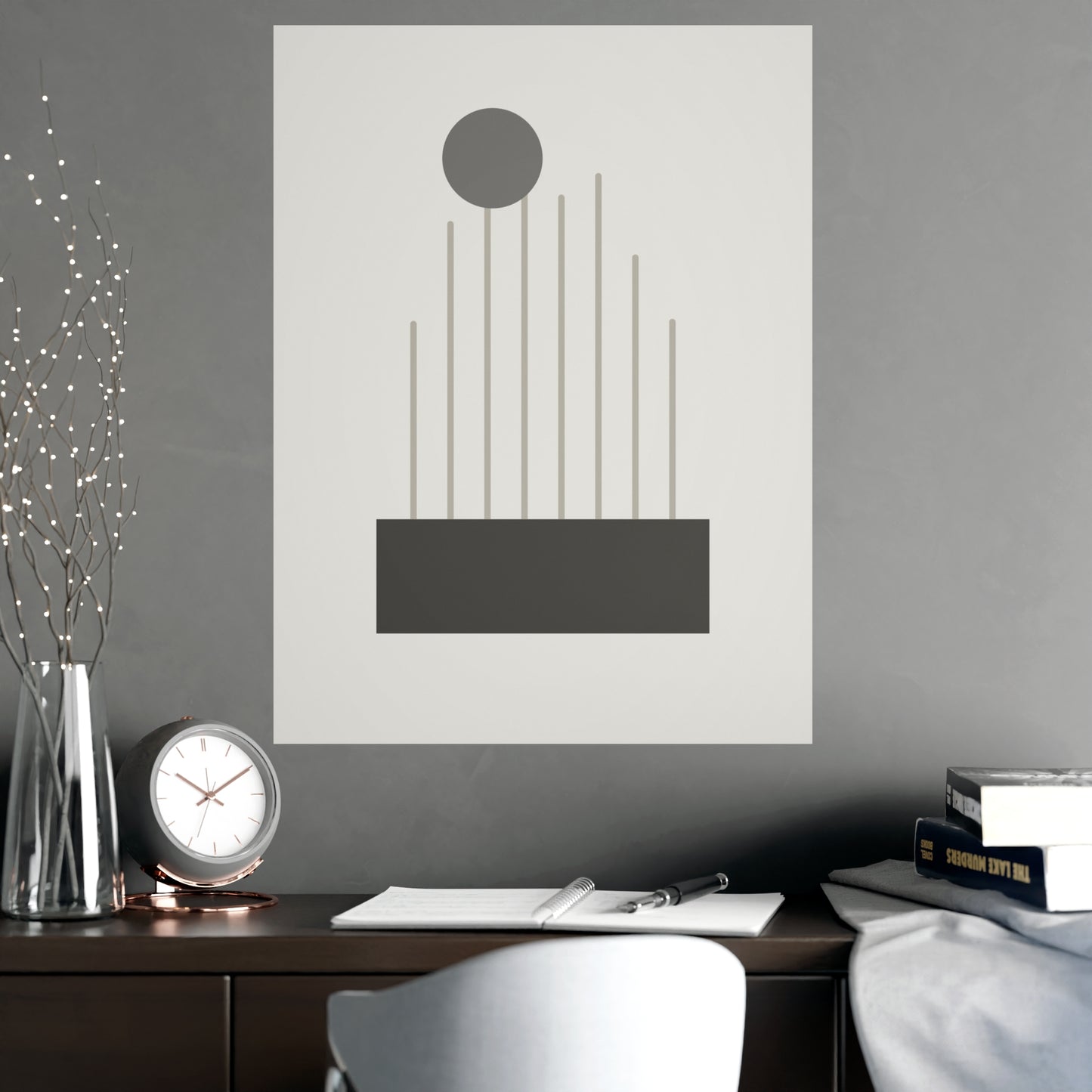 Charcoal Cream Lines Wall Art | Bedroom Print