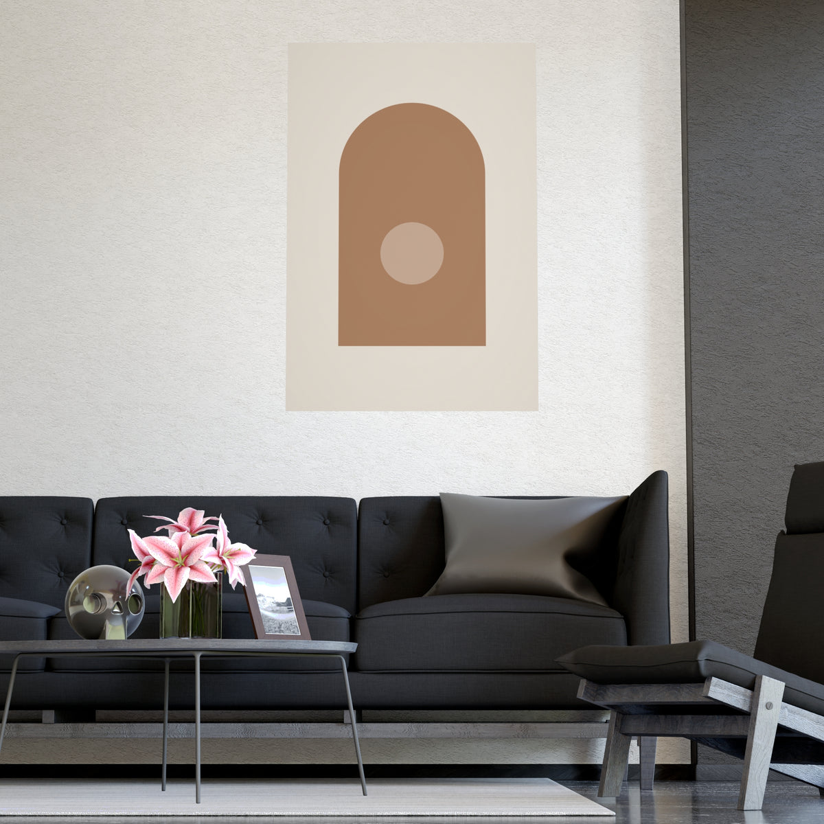Sand Clay Arch Modern Wall Art — arch in a sand clay palette, shown framed on a wall