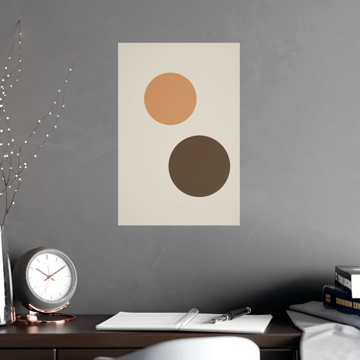 Warm Earth Circles Boho Wall Art — circles in a warm earth palette, shown framed on a wall