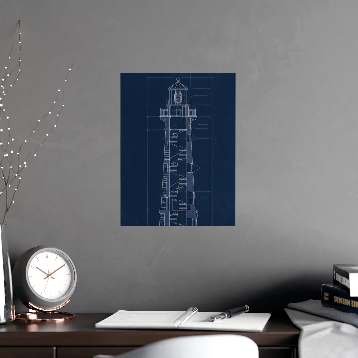 Lighthouse, in Section on a plain wall, shown at a larger size, 12x18 in print