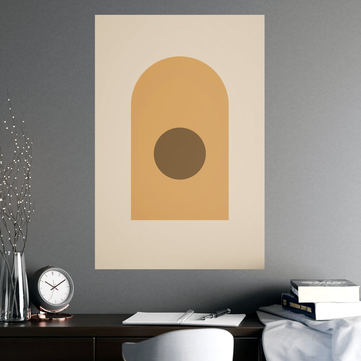 Muted 70s Arch Retro Wall Art — arch in a muted 70s palette, shown framed on a wall
