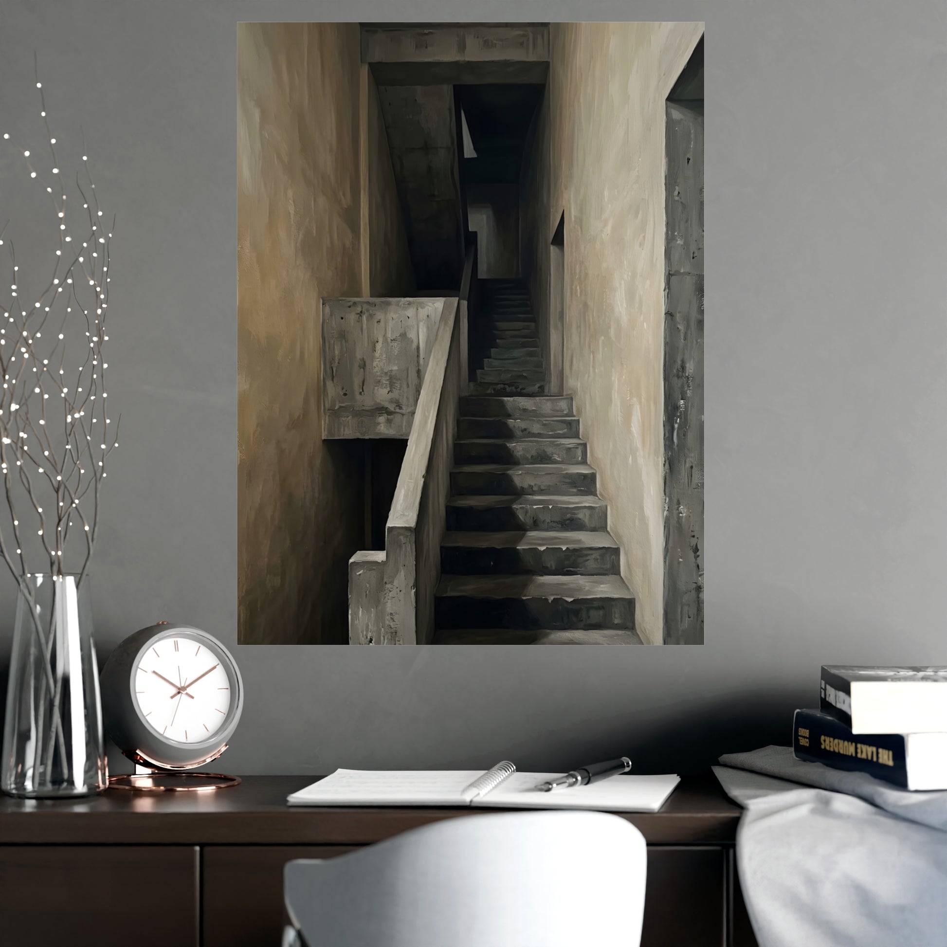 Concrete Stairwell on a plain wall, shown at a larger size, 18x24 in print