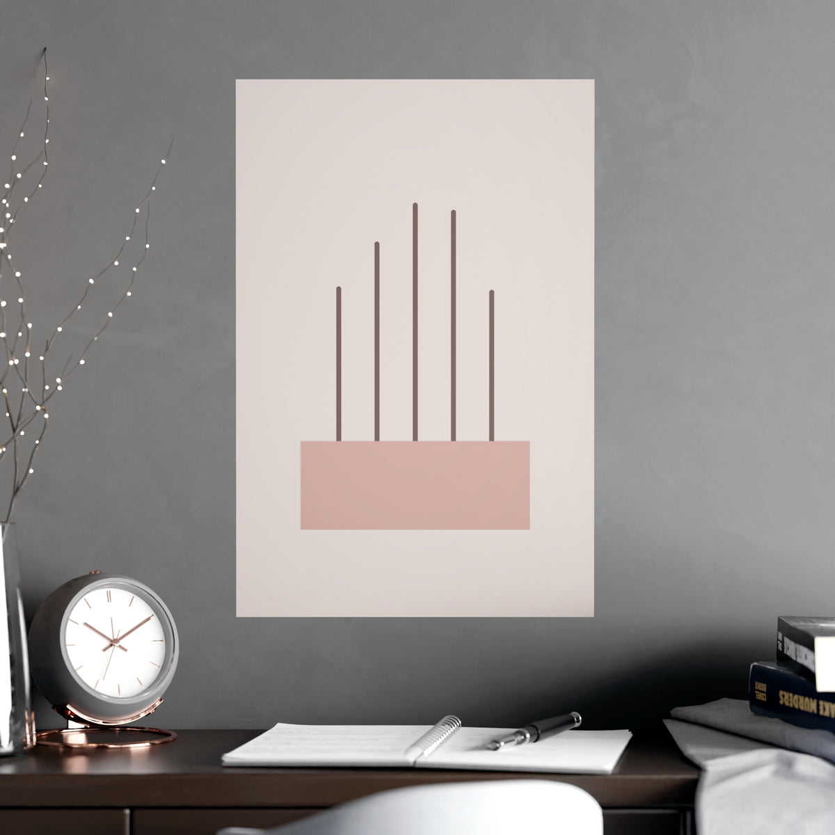 Dusty Rose Lines Wall Art — lines in a dusty rose palette, shown framed on a wall