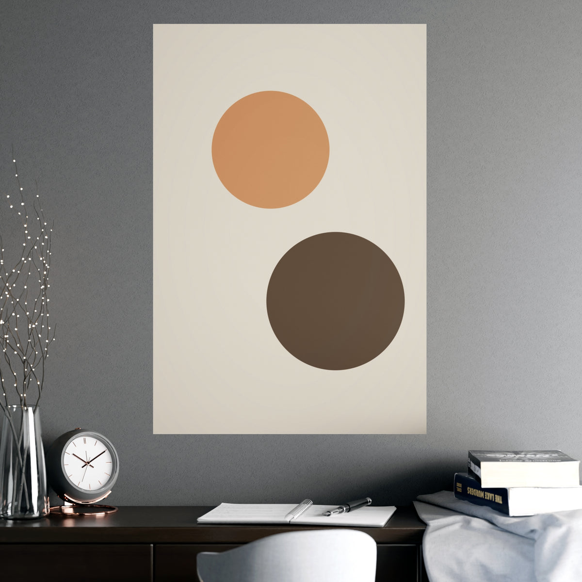 Warm Earth Circles Boho Wall Art — circles in a warm earth palette, shown framed on a wall