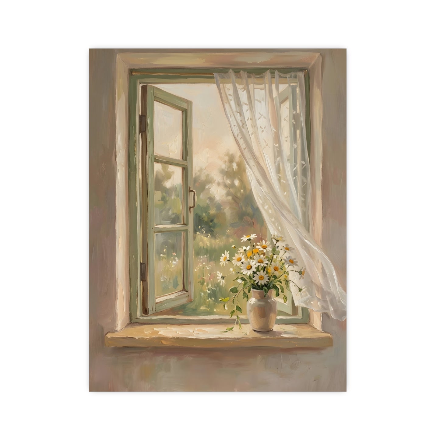 Daisies on the Sill | Romantic Oil Painting Print | Wall Art
