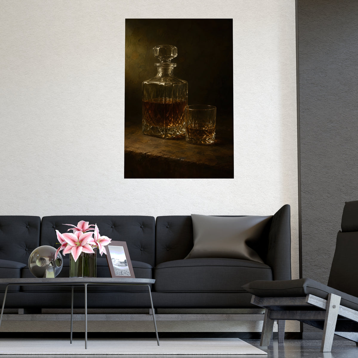 Decanter and Glass — decanter and glass, shown framed on a wall