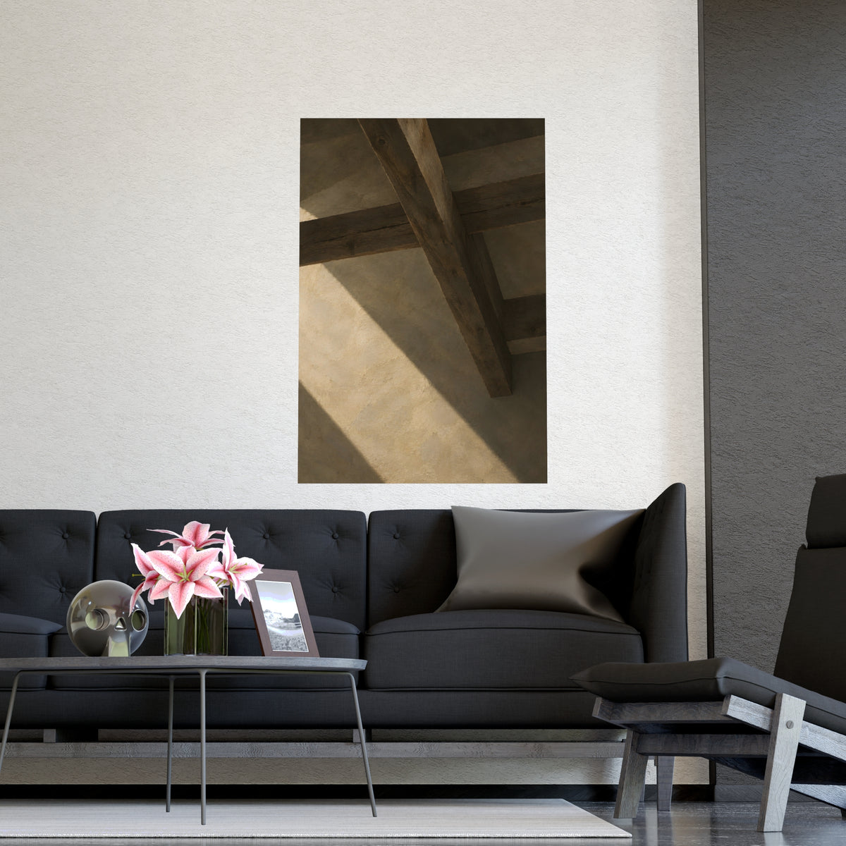 Beams Overhead — beams overhead, shown framed on a wall