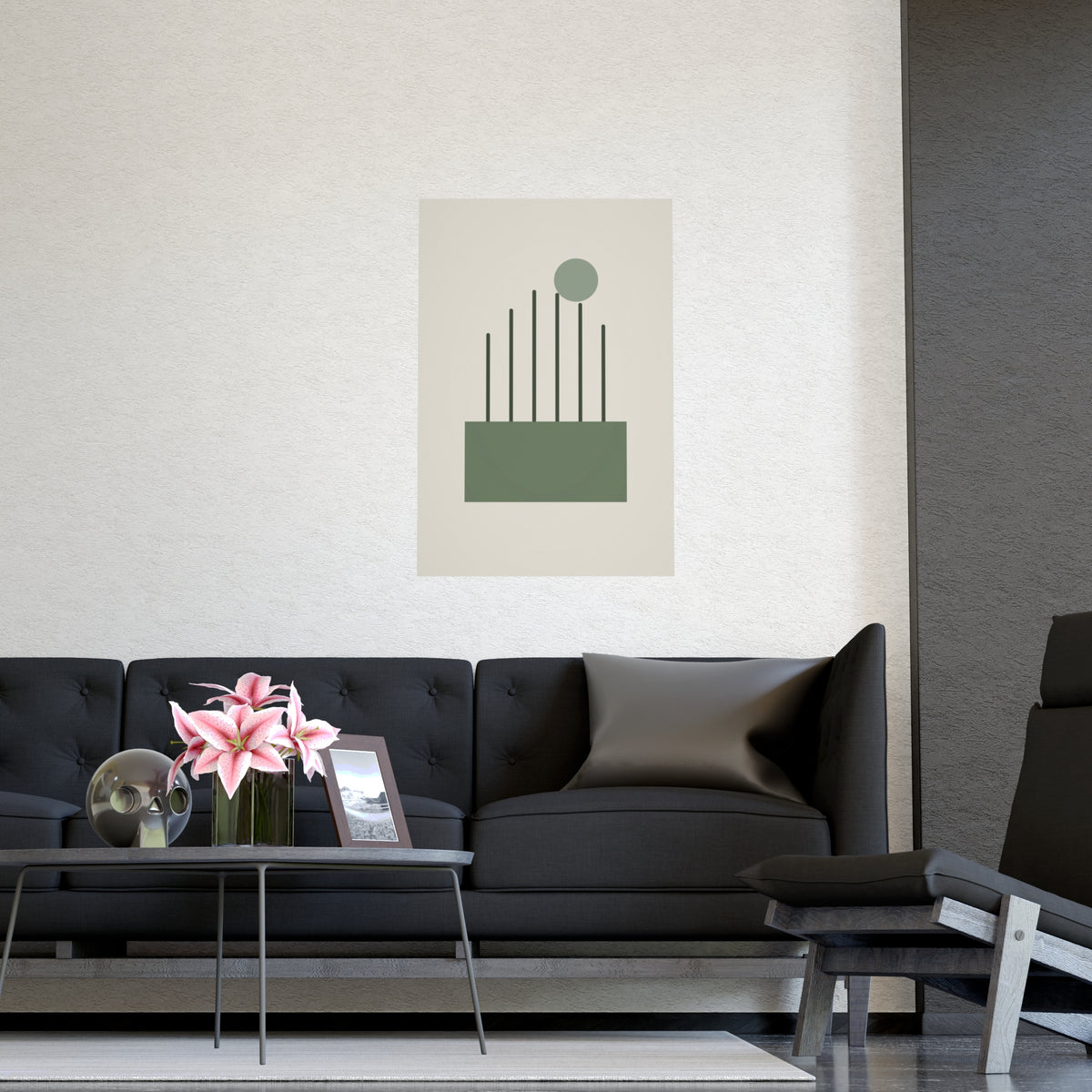 Sage Neutral Lines Boho Wall Art — lines in a sage neutral palette, shown framed on a wall