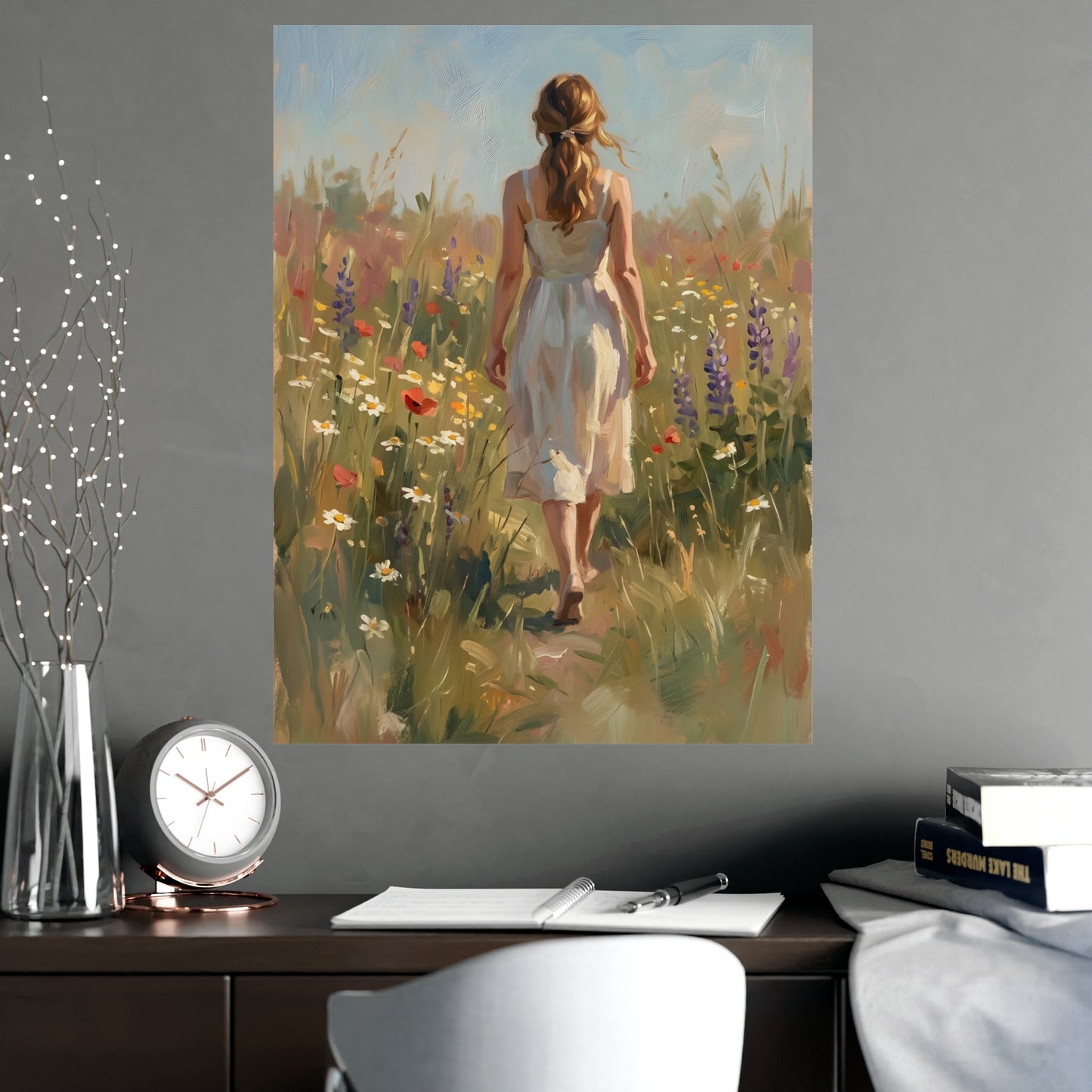 Spaziergang durch die Blumenwiese | Romantisches Wandbild | Kunstdruck