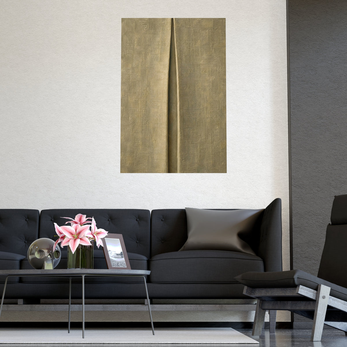 One Pleat — one pleat, shown framed on a wall